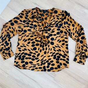 J. Crew Tan and Black Patterned Blouse